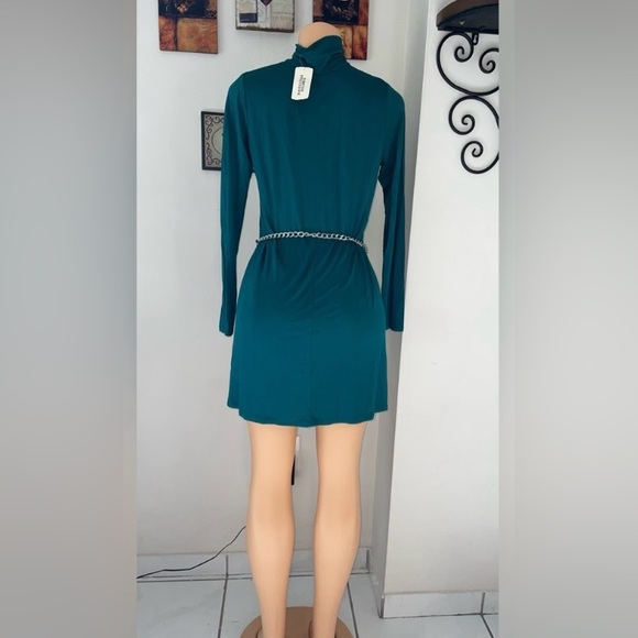 37) NWT FOREVER 21 Green Cut Out Long Sleeve Mini Dress Size L - Picture 6 of 6